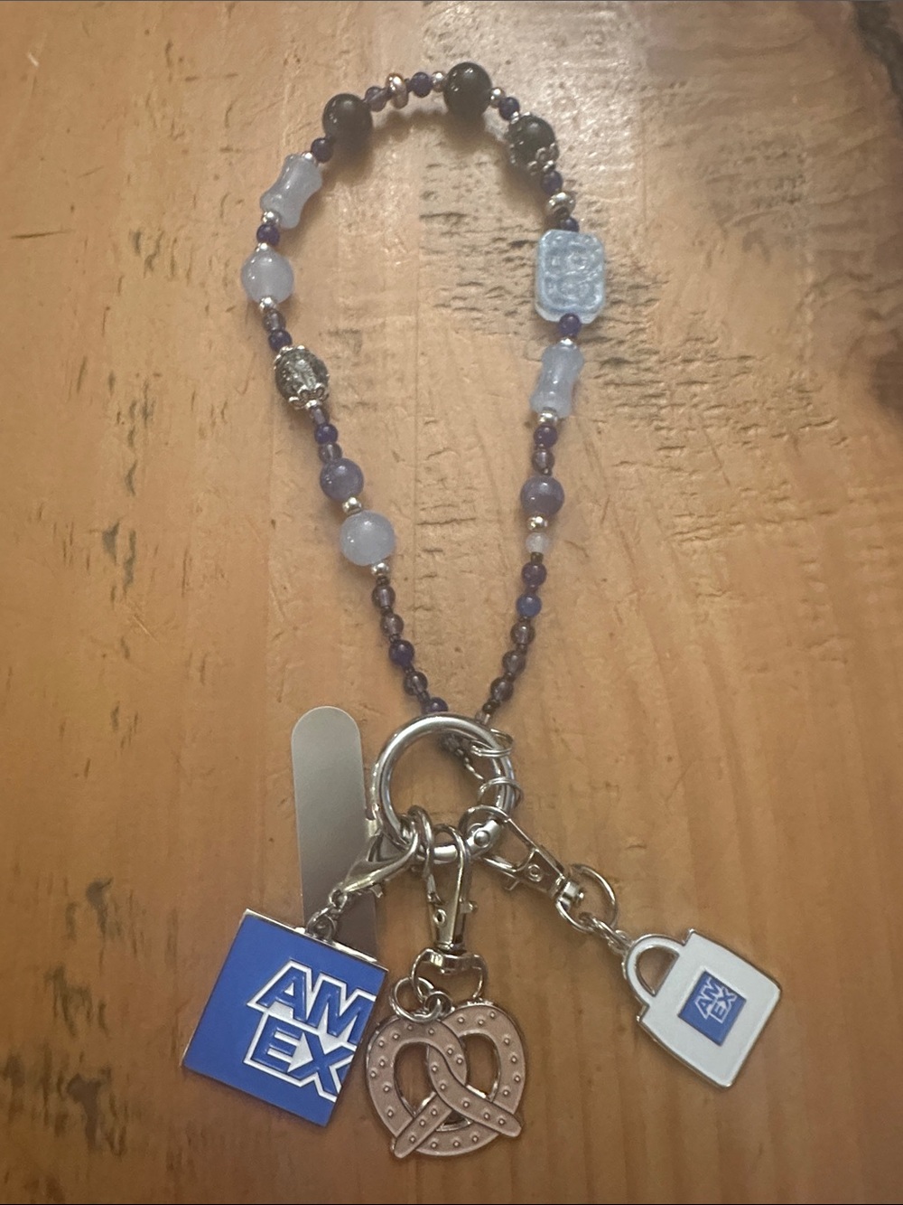 Purple Beaded Key and Card Holder Charm